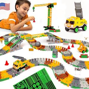 JITTERYGIT Construction Race Car Track Set Toy for Boys & Girls Age 3, 4, 5, 6 and 7, Build The Future with Glow in The Dark Stickers, Construktor Track Set