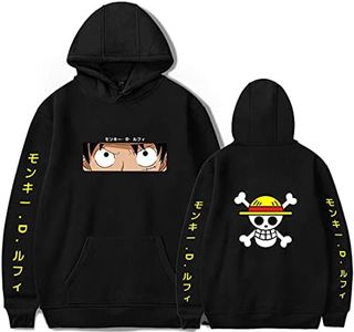 WINKEEY Men's One Piece Hoodie Japanese Anime Character Print Cosplay Sweatshirt Luffy Zoro Pullover, Black Luffy, Small