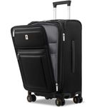 LEVEL8 Suitcase 20" with Compartment, Cabin Suitcase Softside Carry on Luggage Expandable Small Travel Rolling Suitcase Lightweight with Spinner Wheels,Black