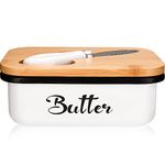 Butter Dish with Lid, Metal Butter Dish with Multi-Functional Knife, Lightweight Unbreakable Butter Container for Countertop Upgrade Double Silicone Seal, 14x5x9cm,White