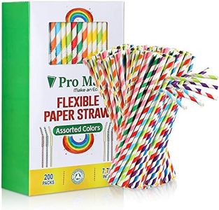 Pro Mael Paper Drinking Straws, Flexible Straws for Juices, Shakes, Smoothies, Disposable Straw for Birthdays, Weddings & Party (200 Pack, Assorted Colors)
