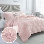 Swift Home Twin Twin XL Rose Blush 2-Piece Down Alternative Comforter Set Bedding Ruched 3D Floral Pintuck All-Season, Machine Washable