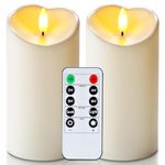 Homemory 6”x3” Outdoor Waterproof Flameless Candles, LED Candles, Battery Operated Candles with Remote Control and Timer, Electric Fake Plastic Pillar Candles, Ivory White, Set of 2