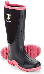 TIDEWE Rubber Boots for Women Multi-Season, Waterproof Rain Boots with Steel Shank, 6mm Neoprene Durable Rubber Outdoor Hunting Boots (Pink & Green)