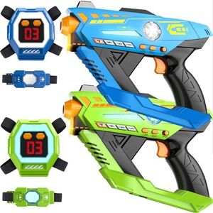 CheerCrew Gun Toy Set of 2 Rechargeable with Infrared Technology Gun Sets for Indoor & Outdoor Play – Fun Birthday Gift for Boys & Girls Ages 8 9 10 11 12+ Years Old (Green&Blue)