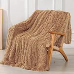 Tuddrom Decorative Extra Soft Faux Fur Blanket Queen Size 80" x 90",Solid Reversible Fuzzy Long Hair Shaggy Blanket,Fluffy Cozy Plush Fleece Comfy Microfiber Fur Blanket for Couch Sofa Bed,Camel