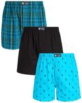 U.S. Polo Assn. Men's Underwear – Woven Boxers with Functional Fly (3 Pack), Teal/Black/Blue, L