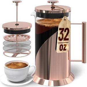 Cafe Du Chateau Stainless Steel French Press Coffee Maker - 34oz Versatile Coffee Press Coffee Maker with 4-Level Filtration, BPA Free, French Press Stainless Steel