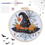 Christmas Embroidery Kit, Cross Stitch Kits, Embroidery Kits for Adults with Needles Fabric & Embroidery Hoop and Tools, for Adults Kids Beginners, DIY Decor Home Room (Witch hat)