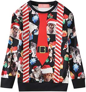SSLR Big Girls' Xmas Crewneck Pullover Funny Ugly Christmas Sweatshirt (Large, Black)