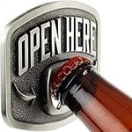 Western Beer Belt Buckle - Large, Texas Cowboy Style Bottle Opener Buckles For Men - Men’s Novelty Funny Gag Gift Belt Buckle That 𝐑𝐞𝐚𝐥𝐥𝐲 𝐎𝐩𝐞𝐧𝐬 𝐁𝐨𝐭𝐭𝐥𝐞𝐬-Silver Chrome