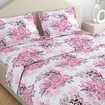 haus & kinder Pure Cotton Floral King Size Bedsheet with 2 Pillow Covers for Double Bed 186 TC 108X108 Inches Flat Bed Sheet | Pink King