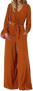 PRETTYGARDEN 2 Piece Outfits for Women Trendy Soft Cropped Tops Wide Leg Pant Sets Fall Matching Sets for Work Business(Solid Brown Orange,Large)