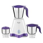 Preethi Stainless Steel Crown Mixer Grinder For Kitchen| 3 Jars 500 Watt Mixie| 5 Yr Motor Warranty & Lifelong Free Service| White/Purple (Mg-205)