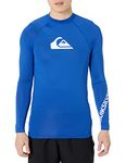 Quiksilver Men's All Time Long Sleeve Rashguard UPF 50 Sun Protection Surf Shirt Rash Guard, Electric Royal, S