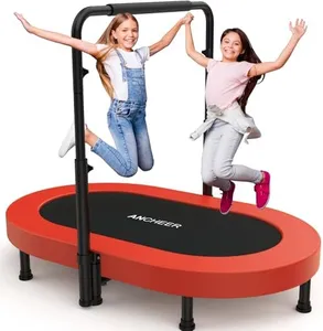 ANCHEER Trampoline, Double Mini Trampoline with Adjustable Handle - Indoor/Outdoor Rebounder for Kids & Toddlers, 56'' Safe Oval Fitness Trampoline with Bar for Home Fun