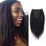 Lovrio Kinkys Straight Hair Brazilian Virgin 100% Unprocessed Double Weft Human Hair Clip in Hair Extensions for Black Women 7 Pieces 120g with 17 Clips 16 inch KS