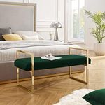 Inspired Home Dalia Bench Upholstered Open Frame Design Stainless Steel Polished Gold Frame Velvet Hunter Green