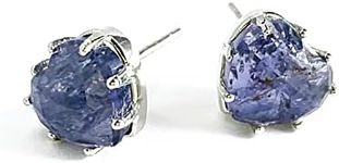 Joyfulmuze Heart Iolite Back Post Studs, Blue Violet Virgo Birthstone Earrings, Sterling Silver 925, Rose Cut Natural Stone, Handmade Romantic Gift for Women and Men, 6CT (iolite-hearts)