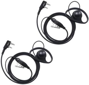PROMAXPOWER Walkie Talkie Earpiece, Radio Earpiece 2 Pin Headset with PTT Mic, D-Shape Security Earpiece Compatible with Kenwood Baofeng UV-5R UV-5RA 777 888S UV-82 TH-22AT TH-25 TK-3100, 2 Packs