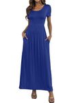 HAOMEILI Women's Short/Long Sleeve Loose Plain Long Maxi Casual Dresses with Pockets (Small, Royal Blue)