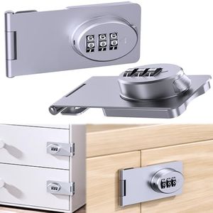 Bstsilver 2 Pack Keyless Combination Hasp Locks for Corner Drawer, 90 Degree Lock for Push/Sliding/Barn Door, Cabinet Password Latch for Office Kitchen Fence Outdoor Garden Yard Strong Adhesive/Drill
