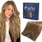 Fshine Balayage Clip in Hair Extension Human Hair 18 Inch Color 10 Golden Brown Fading to 14 Brown And Blonde Remy Clip in Extensions Silky Straight Natural Extensions for Women 120g 7 Pcs