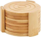 Juvale Set of 6 Bamboo Wood Coasters with Holder for Coffee Table, Hot Drinks, Beverages, Housewarming Gift (4.3 in)