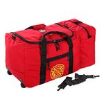 Ergodyne Arsenal 5005W Large Nylon Rolling Firefighter Rescue Turnout Fire Gear Bag with Shoulder Strap and Helmet Pocket , Red