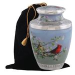 Cardinal Cremation Urn, Handcrafted Metal Urn for Human Ashes, Adult Cremation Urn with Velvet Bag