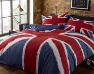 Rock N Roll Funky Union Jack British Uk Blue Red White King Size Duvet Cover Bedding Bed Set, Blue