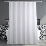 White Fabric Bathroom Shower Curtain: Anti Mould Mildew Resistant Water Repellent Washable Shower Curtain - Elegant Lightweight Polyester Curtain for Wet Room - 183 x 200cm Drop