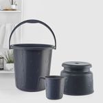 Cello Petal Bathroom Set | Sturdy and Durable | Lightweight and Rigid | Easy to Clean and Attractive Design | Small Set of 3, Dark Grey