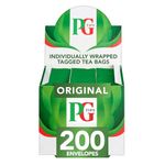 PG Tips Original, Black Tea Bags Bulk, Individually Wrapped String & Tag Teabags, Signature Taste, Refreshing & Flavourful, 200 Plant Based Biodegradable Envelopes