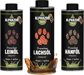 alphazoo Barf-Trio, Aceite de salmón, linaza y de cáñamo para Perros y Gatos, Suplemento alimenticio, energía para el corazón y la circulación, Cuidado del Pelaje y inmunológico, Omega 3 y 6