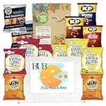 BUB Pub Snacks Hamper - 14 Item Savoury Pub Snacks - Movie Night Snacks Box - Peanuts Pork Scratchings Mini Cheddars Bombay Mix Bacon Fries Scampi Fries - Snacks Gift Set - Bar Snacks for Home Pub