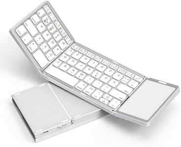 seenda Foldable Bluetooth Keyboard with Touchpad, Wireless Keyboard Foldable Rechargeable with Trackpad for Smartphone Tablet Laptop PC / Windows Android iOS Mac DE QWERTZ, White & Silver