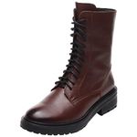 rismart Women's Biker Boots Leather Mid-Calf Vintage Combat Shoes SN02932(Brown,5 UK)