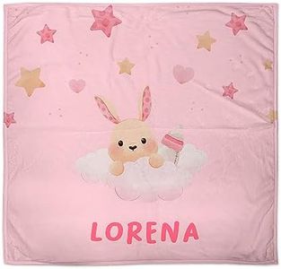 LolaPix Manta bebé recién Nacido. Manta bebé Personalizada. Manta Personalizada con Nombre. Regalo bebé Personalizado. Tejido Polar. Diferentes diseños. Conejito Nubes
