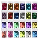 Kurtzy Heart & Star Sequin Pots (24 Pack) - Sparkling Colourful Confetti Glitter Jars - Sequins for Slime, Scrapbooking, Parties, Nail Art, Projects, Festival Face Art, Cosmetics, Crafts