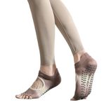 AIYRA Women’s Low Rise Half Toe Grip Socks, Barre & Yoga Socks with Grips, Ballet Toe Socks Free Size 1 Pair (Double Shade-Cream Brown)