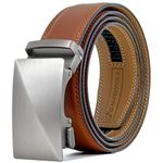 (Not Made In China) Men's Belt, Leather Ratchet, Adjustable and Customizable Fit, Brushed Metal Tan, 32 to 38