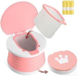 Portable Toddler Travel Potty with Silicone Insert – Foldable Potty Chair for Car & Road Trips, Spill-Resistant Training Toilet, Compact Emergency Potty, Includes Disposable Bags - Pink