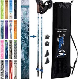 Official Nordic Walking Poles - True Classic Nordic Glove Grips, Lightweight, Adjustable, and Collapsible -2 Pieces w/flip Locks, Detachable Feet and Travel Bag by York Nordic - Heights 5'4"-6'2"