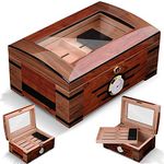 Cigar Humidor Front Mounted Hygrometer Cedar Lined Storage Box Spanish Cedar Tray Divider, Piano Coating Finish and Transparent Top，Holds 100-120 Cigars