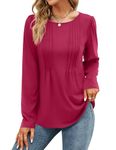 WIHOLL Womens Tops 2024 Fall Clothes Women Long Sleeve Shirt Ladies Puff Sleeve Tops Pleated Front Tunic Shirts Red XXL