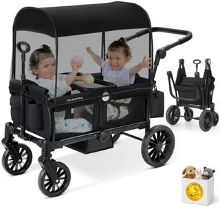 ELEMARA Stroller Wagon, 2 Seat Stroller for 2 Kids, Premium All Terrain Stroller for Kids w/Removable Canopy, Adjustable Push/Pull Handle, Large Storage Bag, Black
