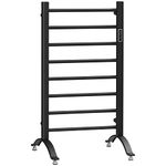 HOMCOM 8-Bar Bathroom Heated Towel Rail with Built-in Timer and Led Indicators, Wall Mounted & Free Standing Carbon Steel Electric Towel Warmer Towel Drying Rack, Plug-in, Black