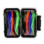 wifreo 10pcs/Box Dragontail Fly Combo Set, Assorted Color Muskie Bass Fishing Lure Pike Fly Marabou Musky Trolling Bait Streamer with Fly Box