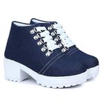 EVOLTAR Premium Denim Heel Boots for Women | Stylish Lace-Up Boots with Metal Embellishments